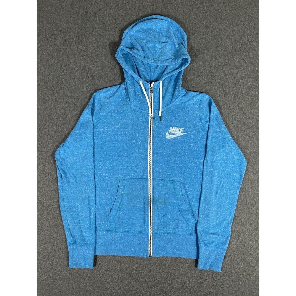 Vintage Nike Gym Full Zip Hoodie Sweatshirt Blue Heather Womens Medium